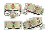 Crown, Silver; fire-gilded and chased with wire chains, table cut carnelians and turquoise beads; quilted cotton lining.